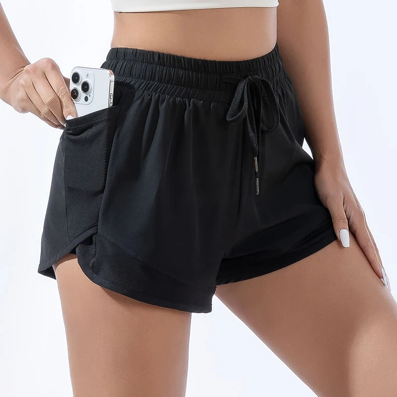 Shorts Esportivos Femininos Soltos Cintura Alta Dry Fit