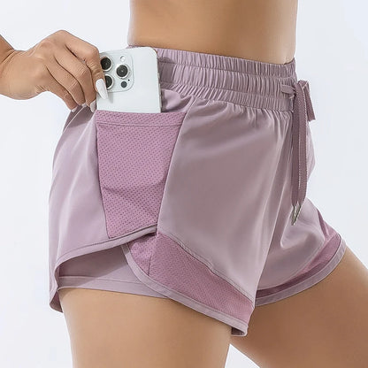 Shorts Esportivos Femininos Soltos Cintura Alta Dry Fit